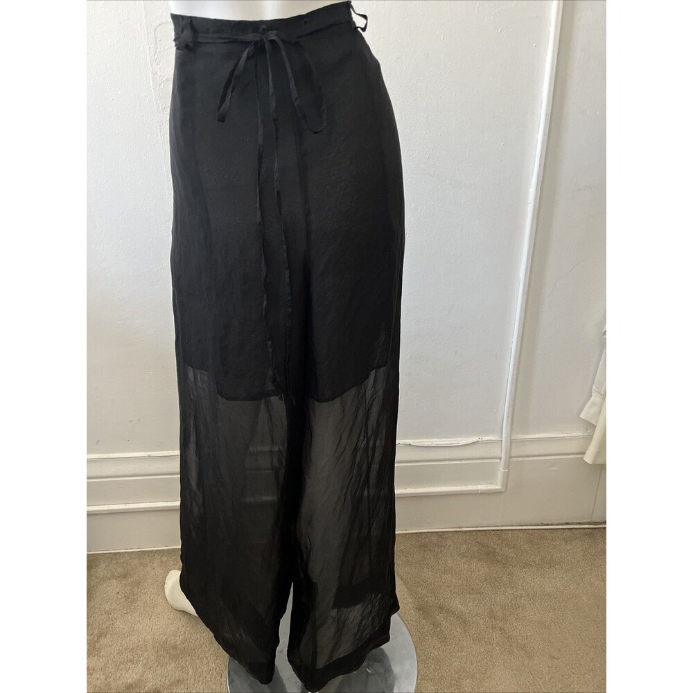 Masnada Womens Silk Black Wide Leg Pants 6 Minimalist Classic 90s Sophisticated